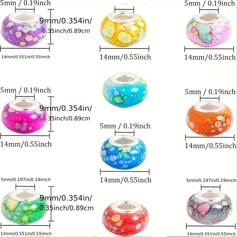 Bead Bulk Murano Glass Beads With Large Hole, 14mm, Multicolor