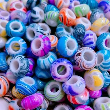 Beads Glass with Large 6mm  Hole, 5x11mm, Multicolor Stripes