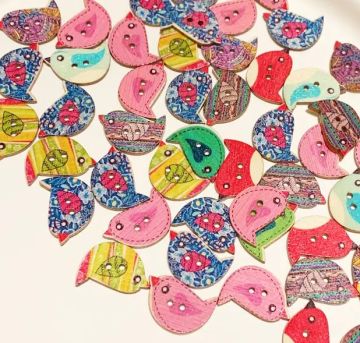 Buttons Painted Wood Birds
