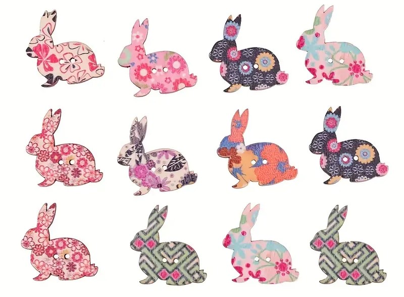 The Country Seat: Buttons Painted Wood Bunnies 10 pack