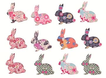 Buttons Painted Wood Bunnies 10 pack