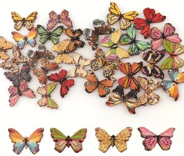 Buttons Painted Wood Butterflies 10 pack