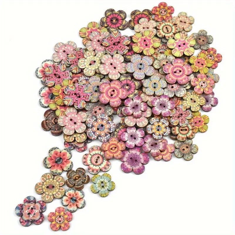 Buttons Painted Wood Flowers Small 10 pack