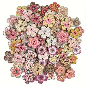 Buttons Painted Wood Flowers Small 10 pack