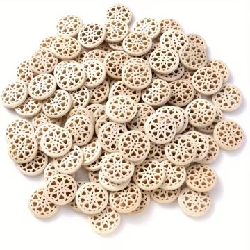 Buttons Wood Star Heart Design 10 pack