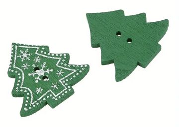 Buttons Painted Wood Christmas Tree Green White 10 pack