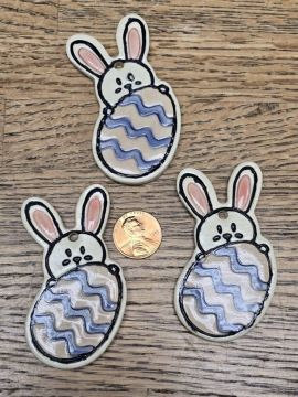 Ceramic Tie On Bunny Behind Easter Egg Purple Pink