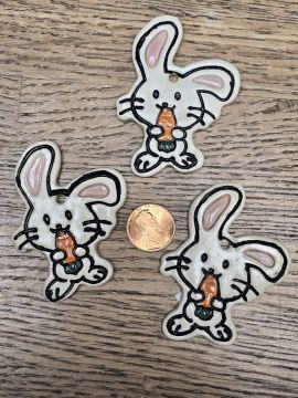 Ceramic Tie On Wild Bunny Eating a Carrot for Easter / Spring