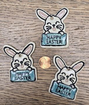 Ceramic Tie On Bunny Happy Easter Sign