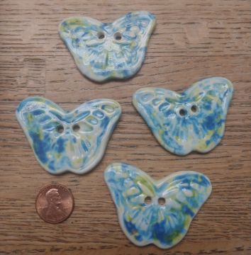 Ceramic Button Tie On Butterfly White Multi-Colored