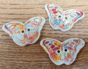 Ceramic Button Tie On Butterfly Multi-Colored Warm Tones