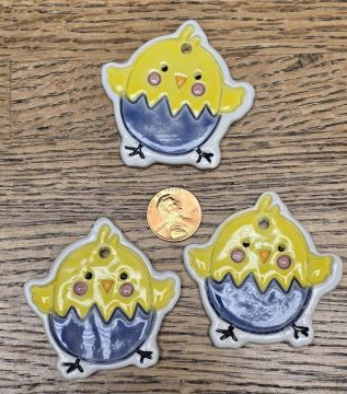 Ceramic Tie On Chick in a Blue Egg