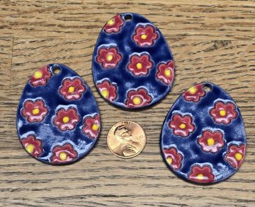 Ceramic Tie On Easter Egg Navy with Flowers