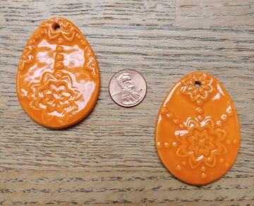 Ceramic Tie On Easter Egg with Raised Flower Design Orange