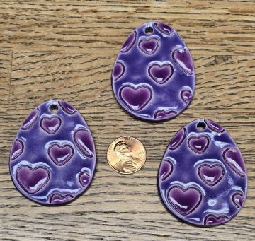 Ceramic Tie On Easter Egg Purple Hearts