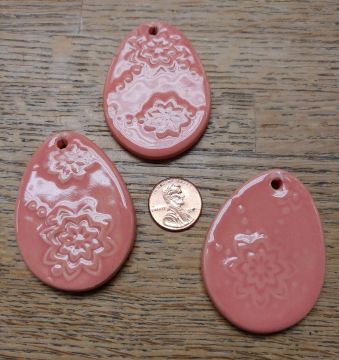 Ceramic Tie On Easter Egg with Raised Flower Design Rose Pink