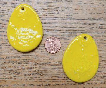 Ceramic Tie On Easter Egg with Raised Flower Design Yellow