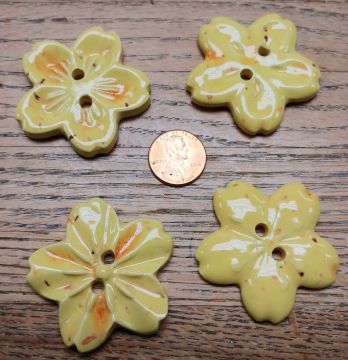 Ceramic Button Tie On Flower Yellow