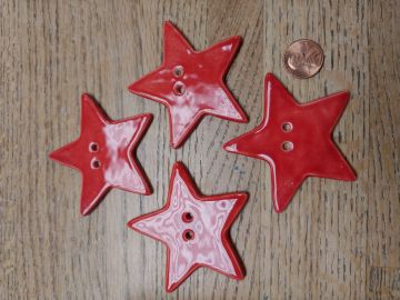 Ceramic Button Tie On Star 2-1/4" Red