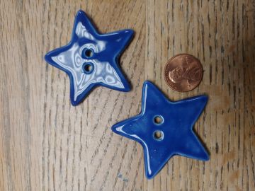 Ceramic Button Tie On Star 2" Blue