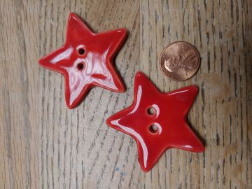 Ceramic Button Tie On Star 2" Red