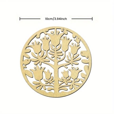 Coiling Base Wood Laser Cut Tulip Tree with Birds Design