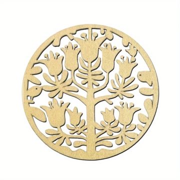 Coiling Base Wood Laser Cut Tulip Tree with Birds Design