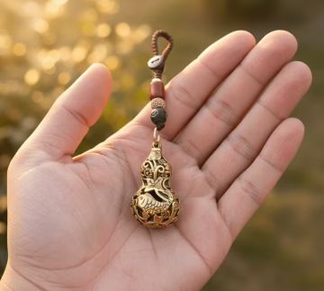 Bead Gourd Carved Metal Charm Keychain 1 piece