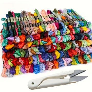 Tool  - 100 Pack Embroidery Threads and Pocket Scissors Clear Case White