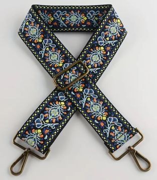 Handle Strap Woven Floral Multi-Color Design Crossbody Bronze Hardware