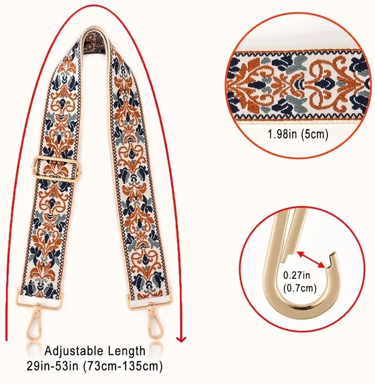 Handle Strap Woven Lantern Flower Gold, Blue, Sage Flower & Heart Design Crossbody Gold Hardware