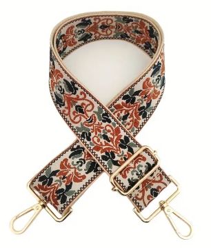 Handle Strap Woven Lantern Flower Gold, Blue, Sage Flower & Heart Design Crossbody Gold Hardware