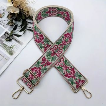 Handle Strap Woven Lantern Flower Deep Rose, Green Flower & Heart Design Crossbody Gold Hardware