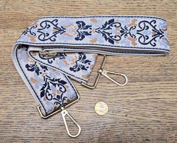 Handle Strap Woven Lantern Flower Gold, Navy, Sky Blue Flower & Heart Design Crossbody Gold Hardware