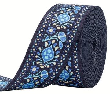 Strap Poly Printed Blue Flower Design 5 yards