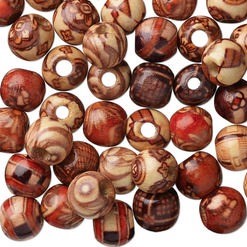 Bead 10mm Round Mix, Wood, Multicolored, 1.7-3.4mm Hole