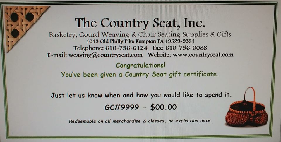 Gift Certificate Country Seat